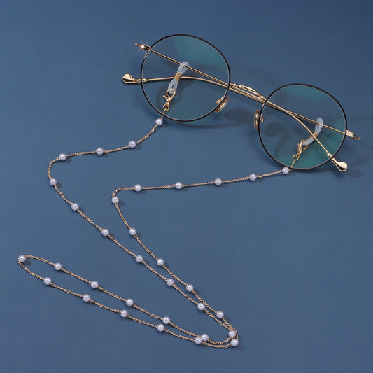 Minimalist Sweet Geometric Alloy Eyeglass Chain with Pearl Inlay for Women
