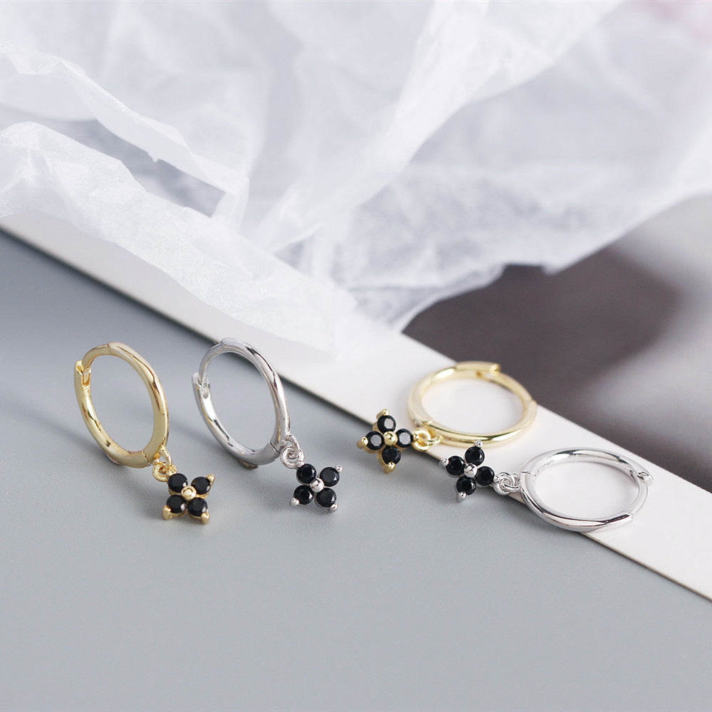 S925 Sterling Silver Geometric Floral Inlay Earrings for Women - Luxury Minimalist Fashion Commuting Jewelry