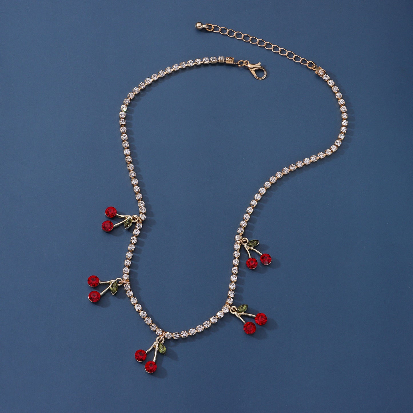 Vintage Bohemian Red Cherry Necklace for Women, Geometric Alloy Pendant with Box Chain, Plated Jewelry Accessory