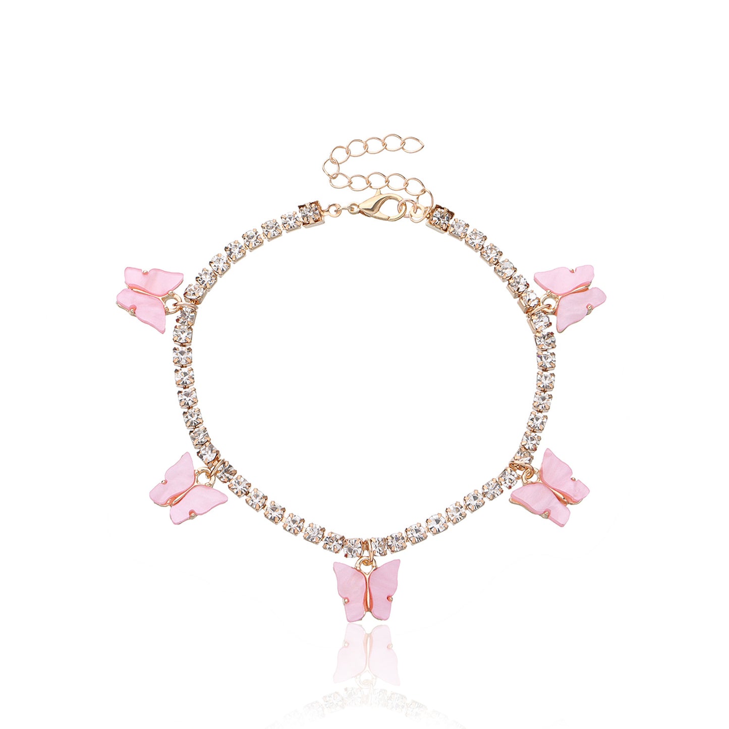 Colorful Acrylic Butterfly Anklet for Women, Alloy with Rhinestone Inlay, European Style, Beach Jewelry, Wedding Gift, Travel Souvenir, Employee Gift