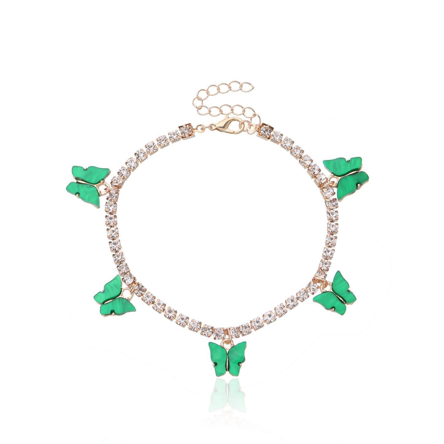 Colorful Acrylic Butterfly Anklet for Women, Alloy with Rhinestone Inlay, European Style, Beach Jewelry, Wedding Gift, Travel Souvenir, Employee Gift