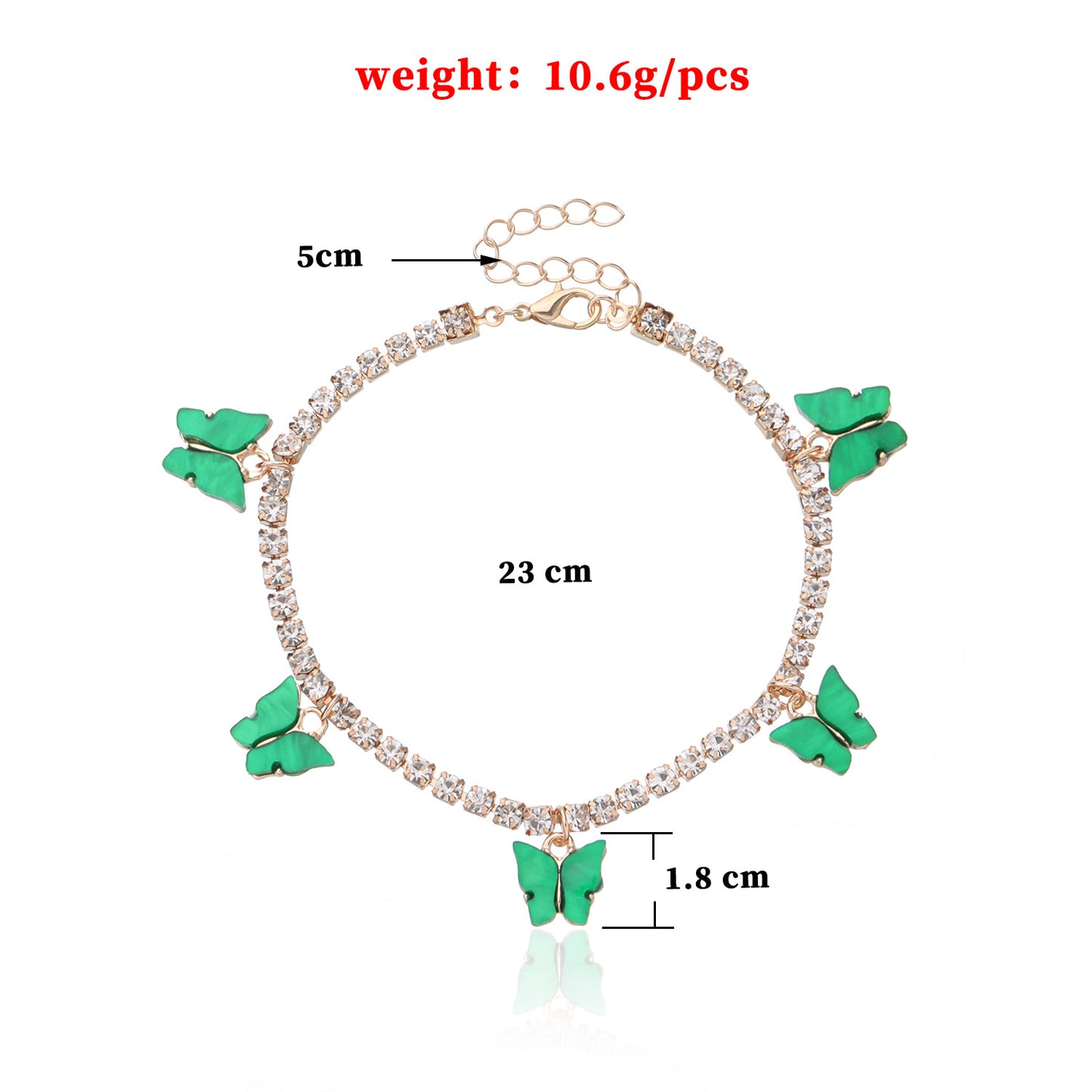 Colorful Acrylic Butterfly Anklet for Women, Alloy with Rhinestone Inlay, European Style, Beach Jewelry, Wedding Gift, Travel Souvenir, Employee Gift