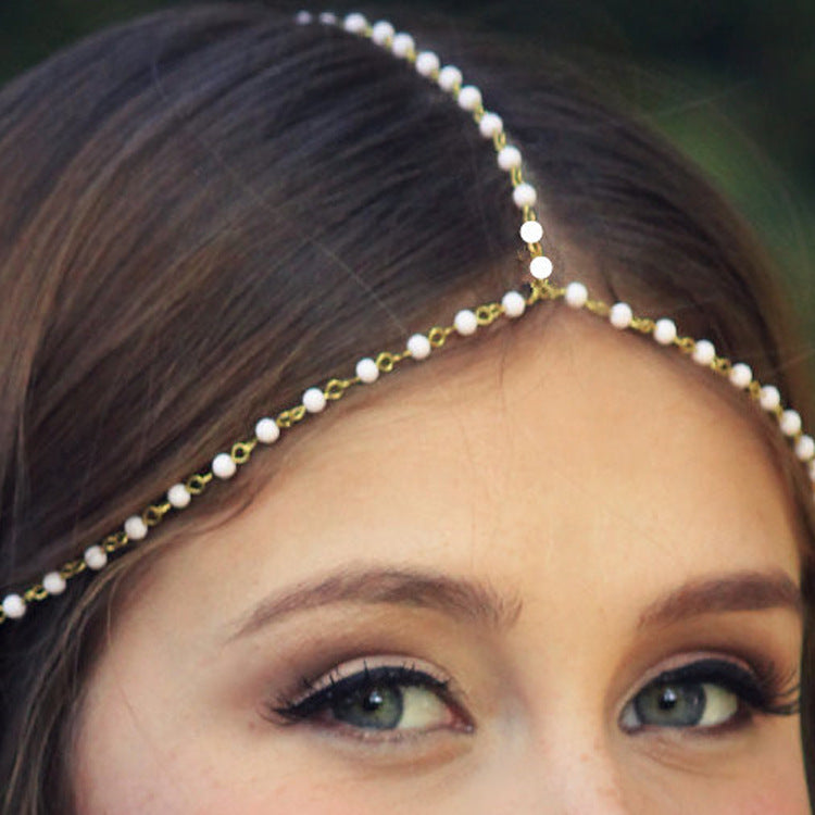 Handmade Pearl Headband with Tassel and Crown Shape Tartan Pattern Women's Hair Accessory Minimalist Western Style Hair Ornament