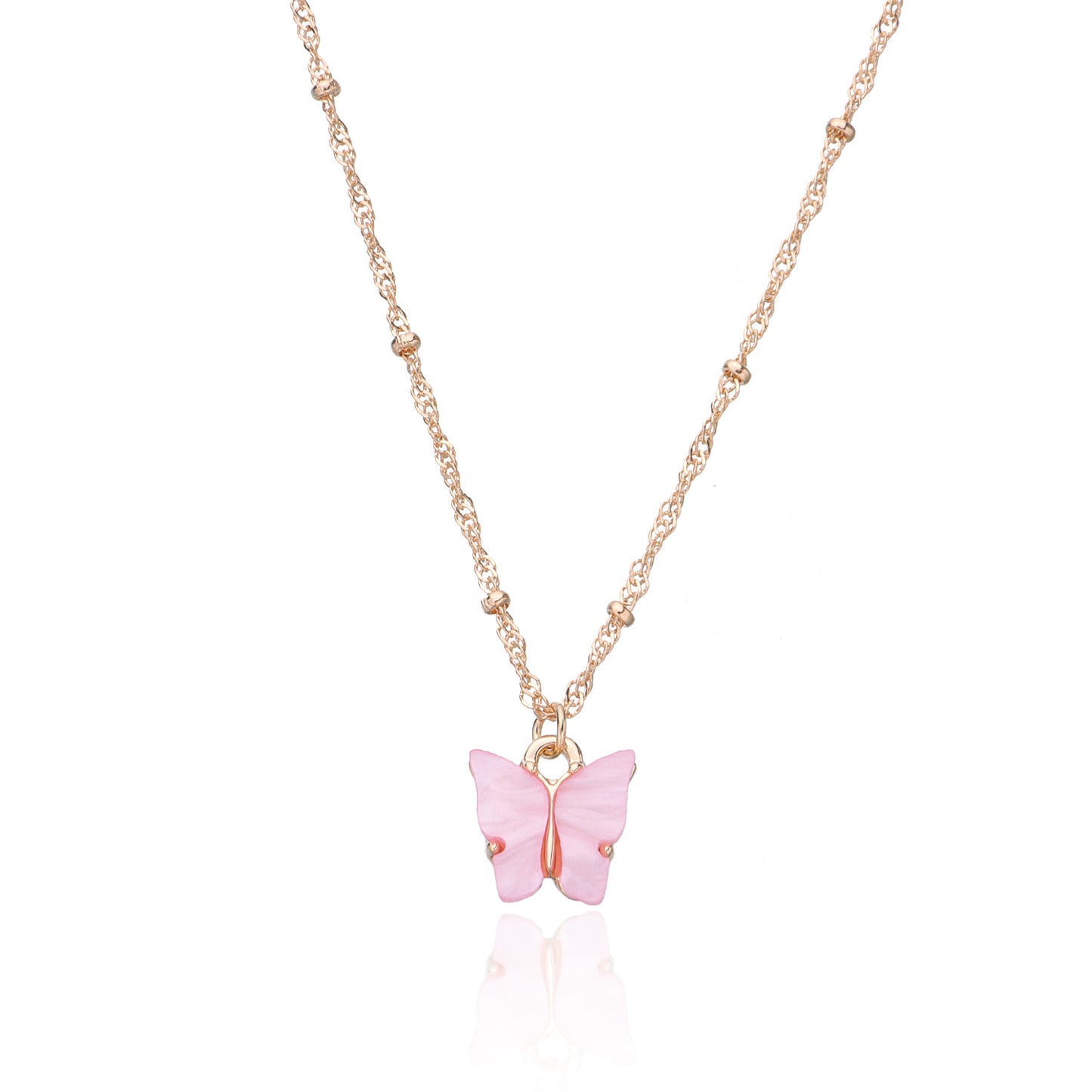 Women's Solid Color Acrylic White Butterfly Necklace, Alloy Round Bead Chain Fashion Jewelry, Elegant Design for Daily Wear