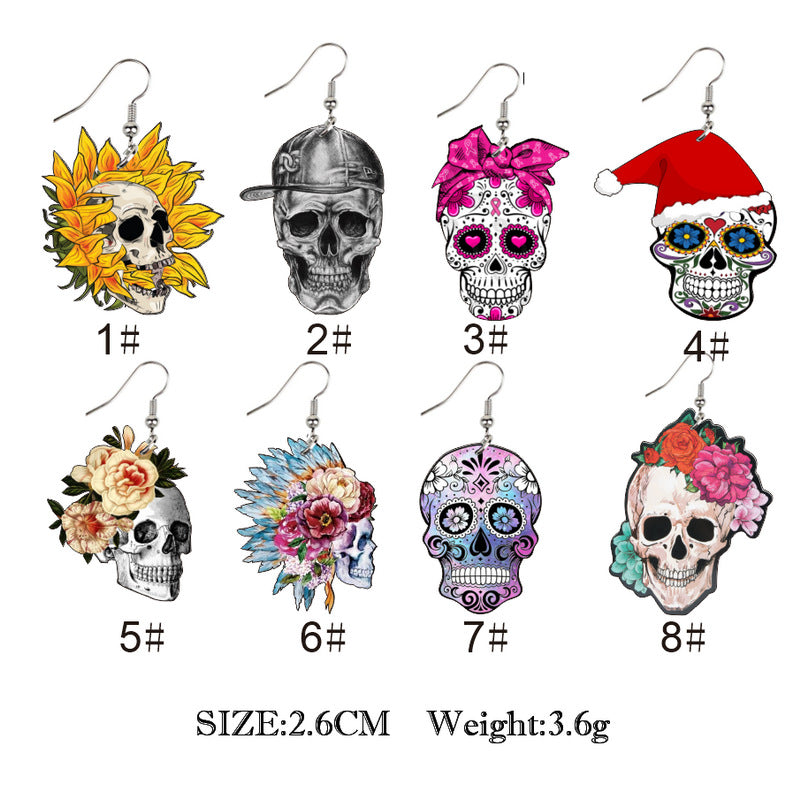Pendientes de calavera acrílica con flores de Halloween, diseño de cruz, estilo gótico alternativo, joyería de fiesta