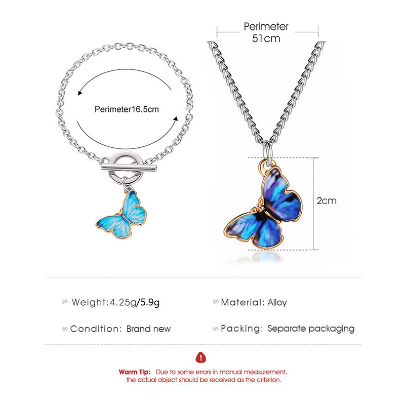 Gradient Butterfly Alloy Plated Necklace Curb Chain Unisex