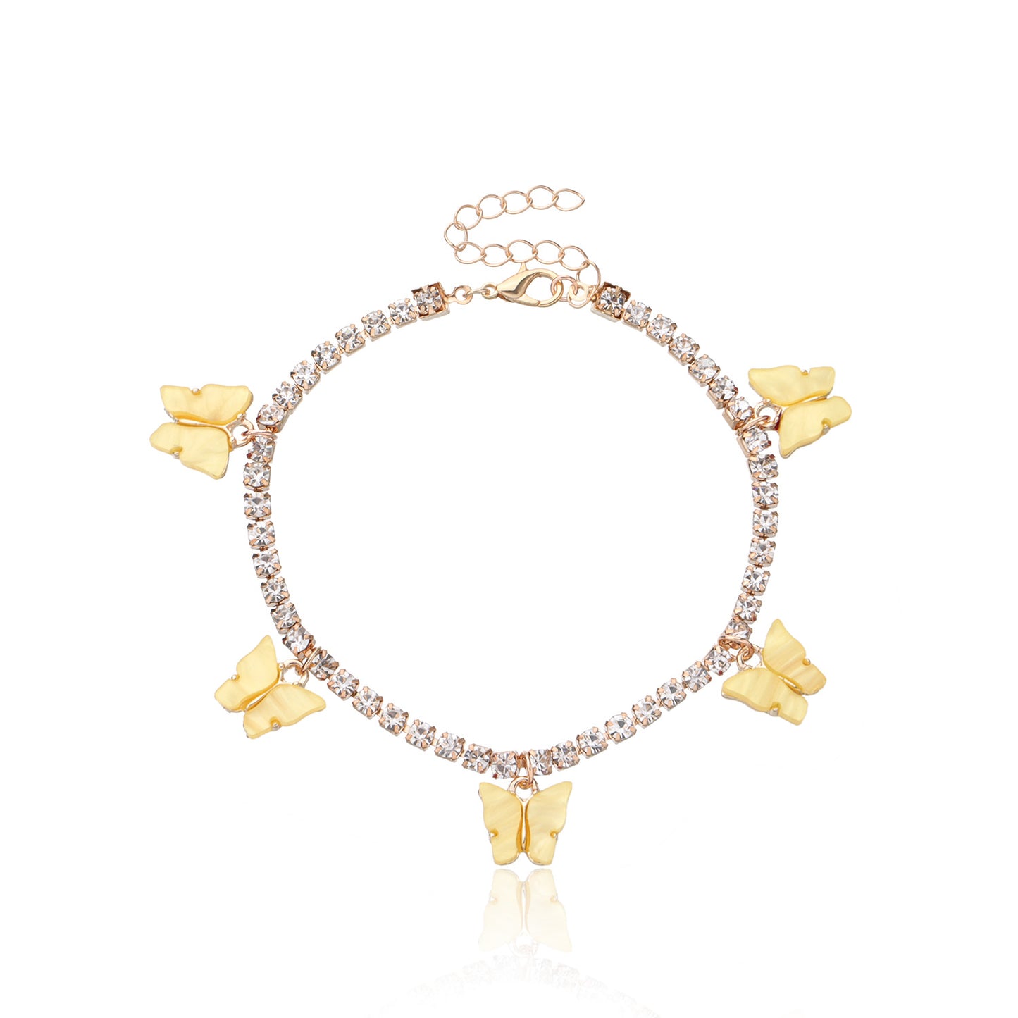 Colorful Acrylic Butterfly Anklet for Women, Alloy with Rhinestone Inlay, European Style, Beach Jewelry, Wedding Gift, Travel Souvenir, Employee Gift