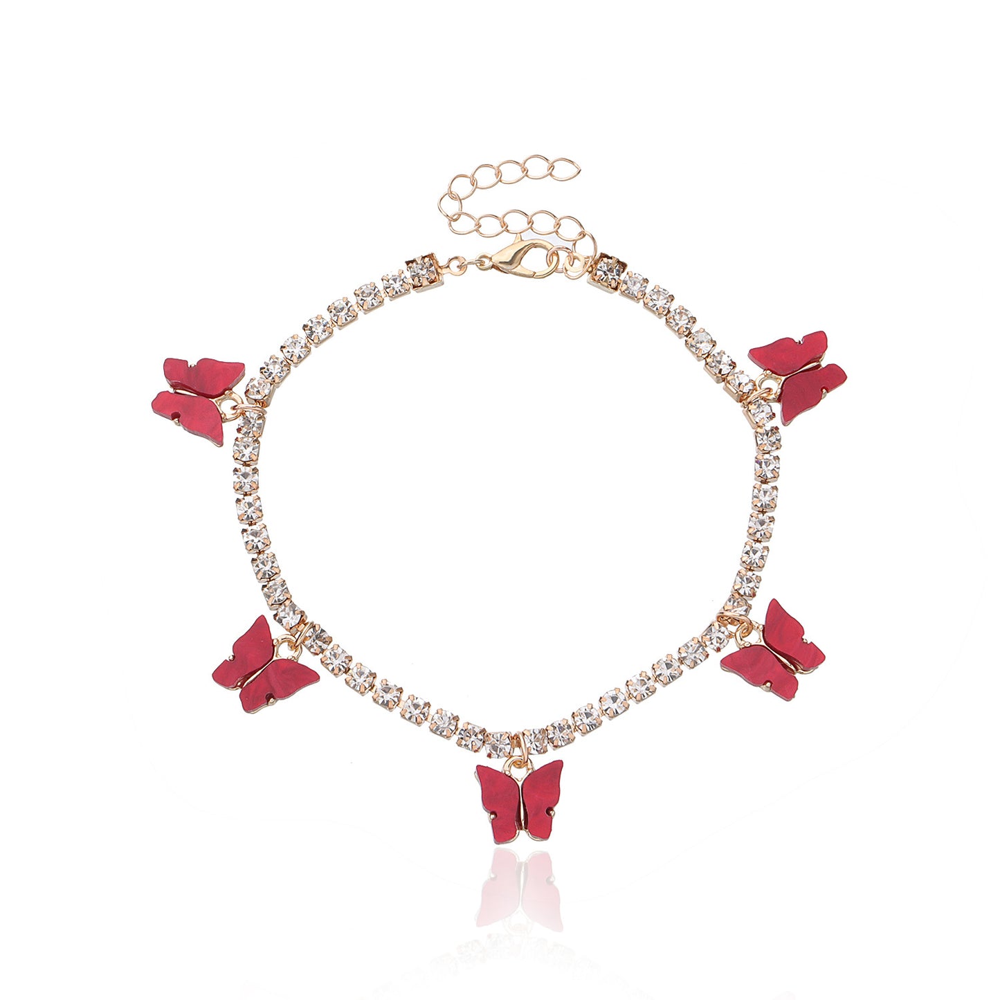 Colorful Acrylic Butterfly Anklet for Women, Alloy with Rhinestone Inlay, European Style, Beach Jewelry, Wedding Gift, Travel Souvenir, Employee Gift