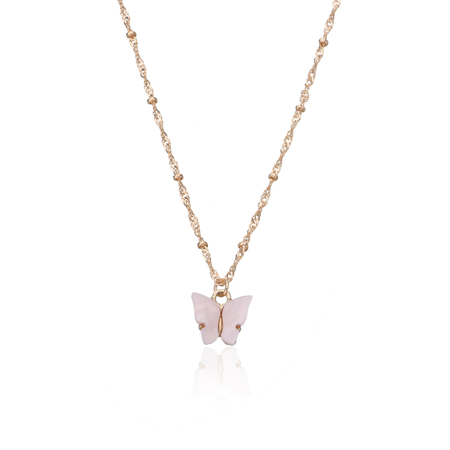 Women's Solid Color Acrylic White Butterfly Necklace, Alloy Round Bead Chain Fashion Jewelry, Elegant Design for Daily Wear