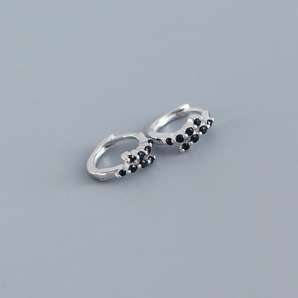Orecchini da donna in argento sterling S925, geometrici, minimalisti, di lusso, con intarsio in strass