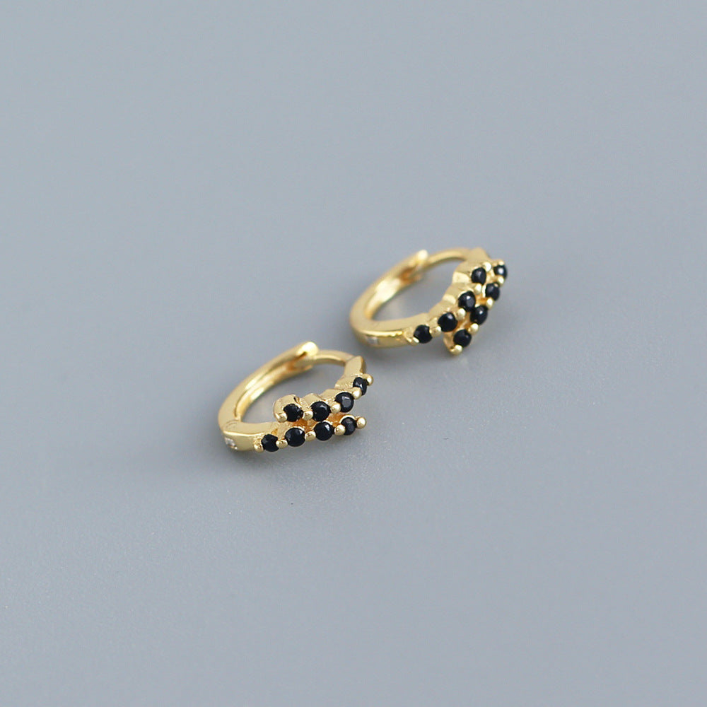 Orecchini da donna in argento sterling S925, geometrici, minimalisti, di lusso, con intarsio in strass