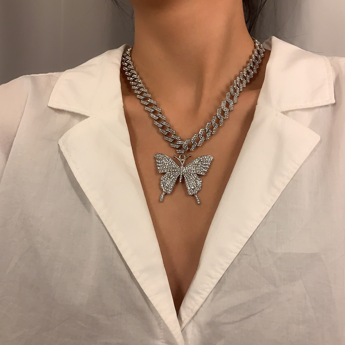 Butterfly Geometric Pendant Necklace Alloy Plated Vintage Sweet-Cool Individual Trend Cuban Chain Jewelry