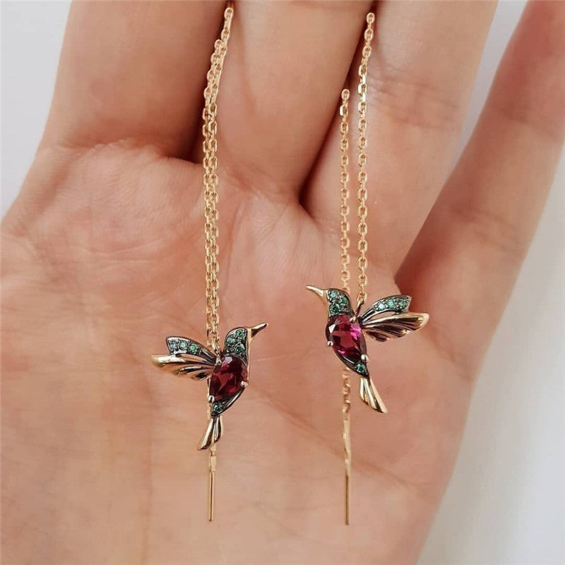 Vintage Animal Geometric Earrings for Women, Alloy Plated Statement Ear Jewelry, Trendy Exaggerated Bird Design