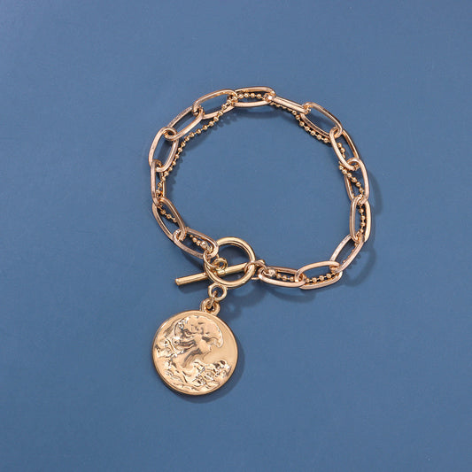 Cadena de mano geométrica minimalista vintage de aleación para mujer, joyería artesanal chapada, pulsera de escultura en capas única para recuerdo de viaje, exposición, promoción, regalo de empleado, aniversario, regalo de empresa, ceremonia de apertura