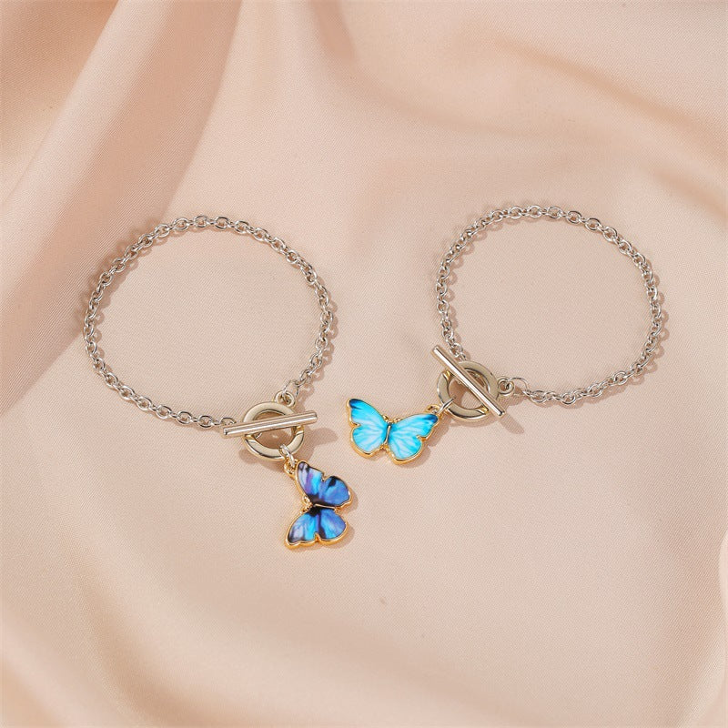 Gradient Butterfly Alloy Plated Necklace Curb Chain Unisex
