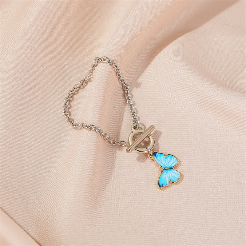 Gradient Butterfly Alloy Plated Necklace Curb Chain Unisex