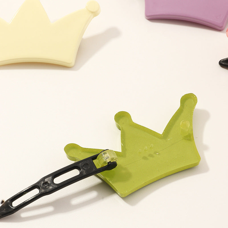 Bonito pasador de pelo de corona para niñas, accesorio de pelo de resina plástica con acabado hecho a mano, estilo de clip de rana en colores pastel frescos