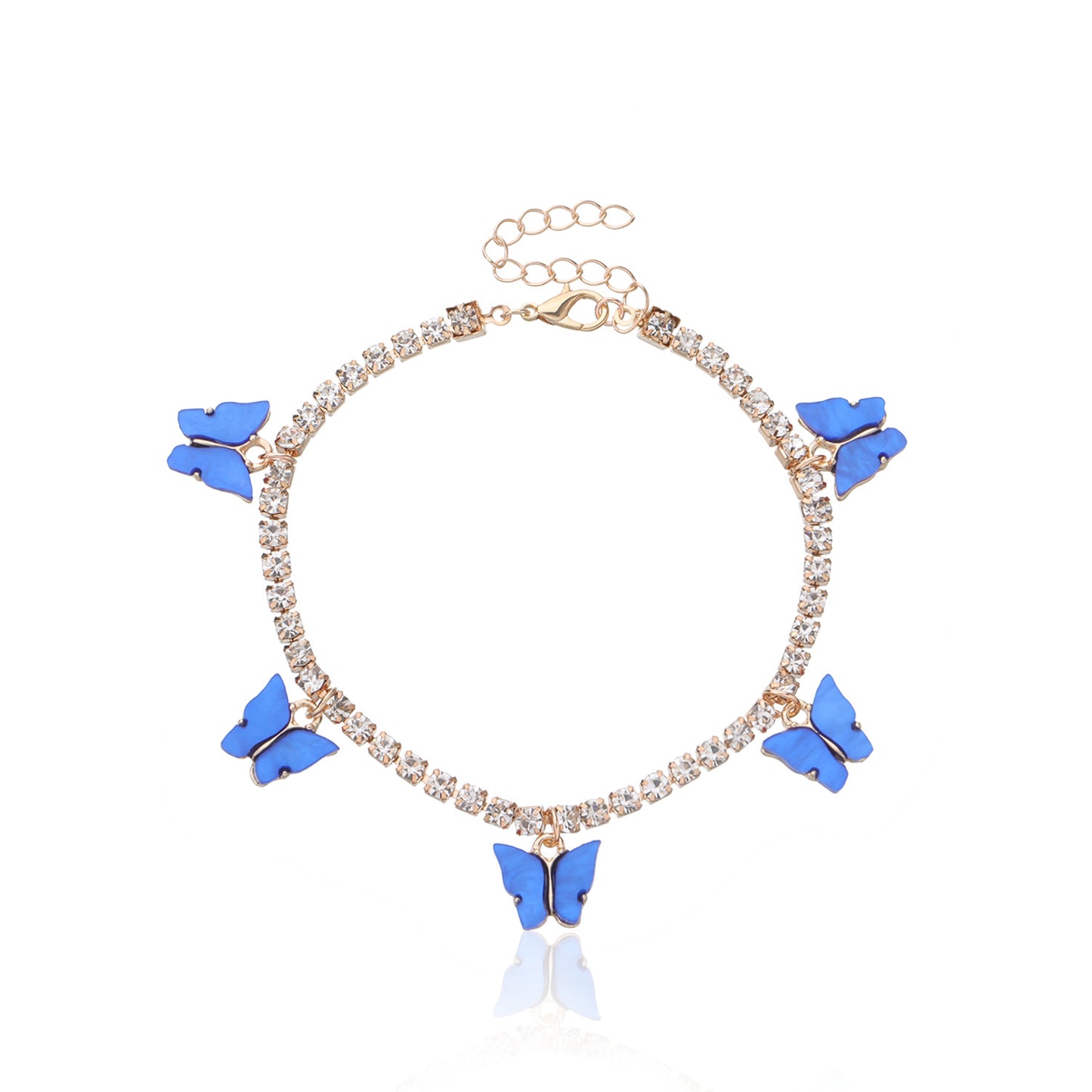 Colorful Acrylic Butterfly Anklet for Women, Alloy with Rhinestone Inlay, European Style, Beach Jewelry, Wedding Gift, Travel Souvenir, Employee Gift