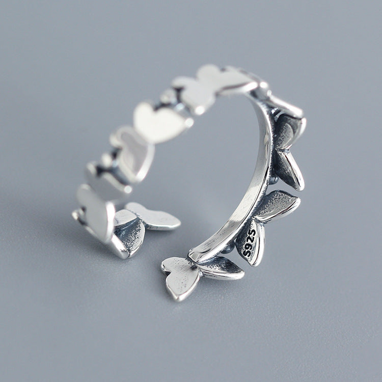 Vintage 925 Sterling Silver Round Butterfly Ring for Women