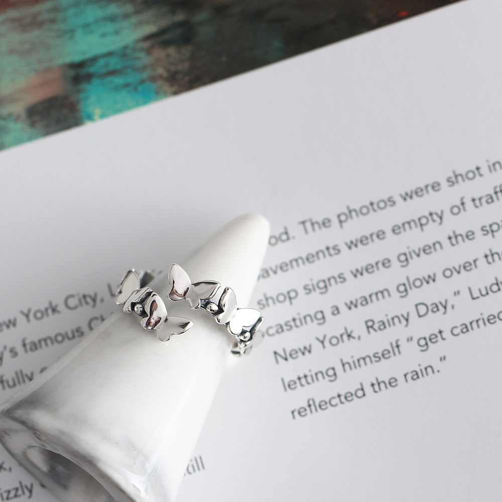 Vintage 925 Sterling Silver Round Butterfly Ring for Women