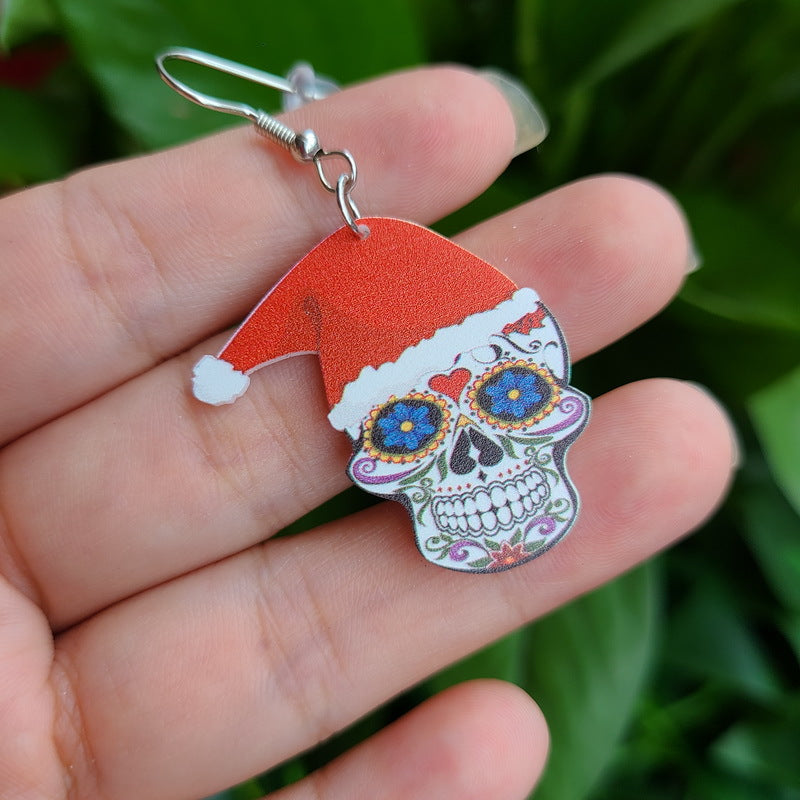 Pendientes de calavera acrílica con flores de Halloween, diseño de cruz, estilo gótico alternativo, joyería de fiesta