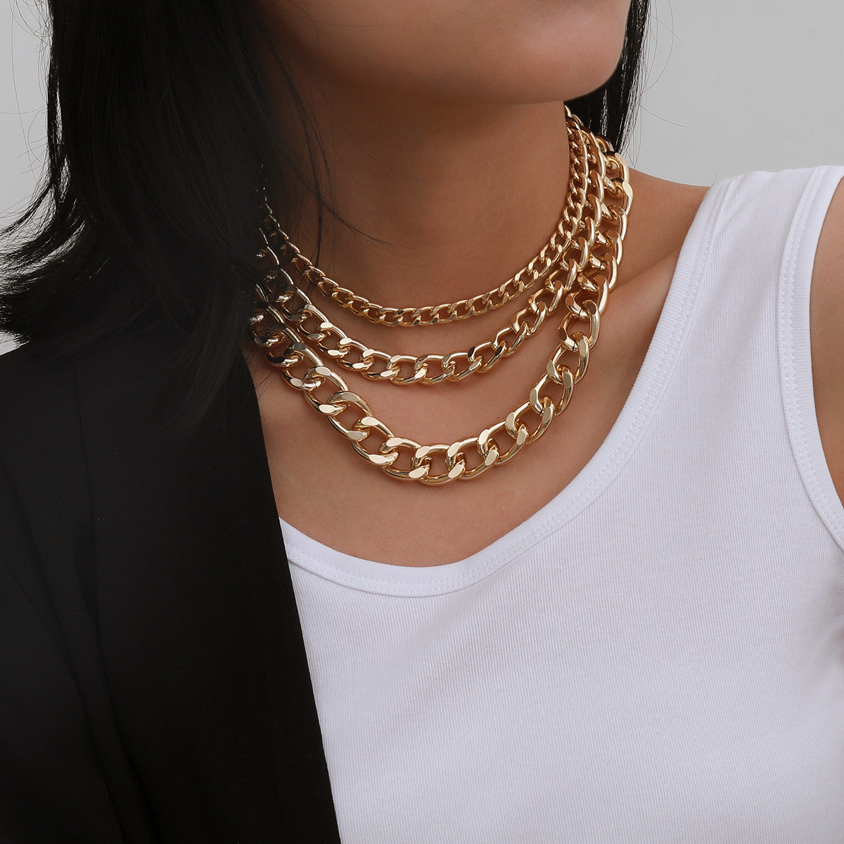 Exaggerated Geometric Letter Aluminum Alloy Snake Chain Necklace Set for Women