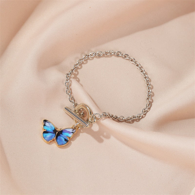 Gradient Butterfly Alloy Plated Necklace Curb Chain Unisex