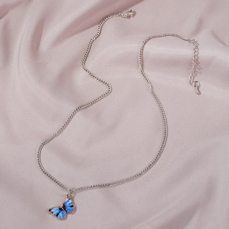 Gradient Butterfly Alloy Plated Necklace Curb Chain Unisex
