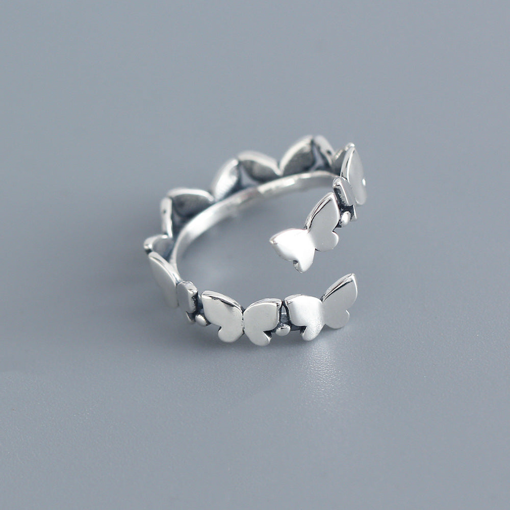 Vintage 925 Sterling Silver Round Butterfly Ring for Women