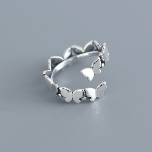 Anello rotondo a farfalla da donna in argento sterling 925 vintage