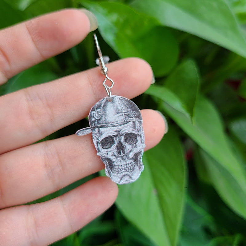 Pendientes de calavera acrílica con flores de Halloween, diseño de cruz, estilo gótico alternativo, joyería de fiesta