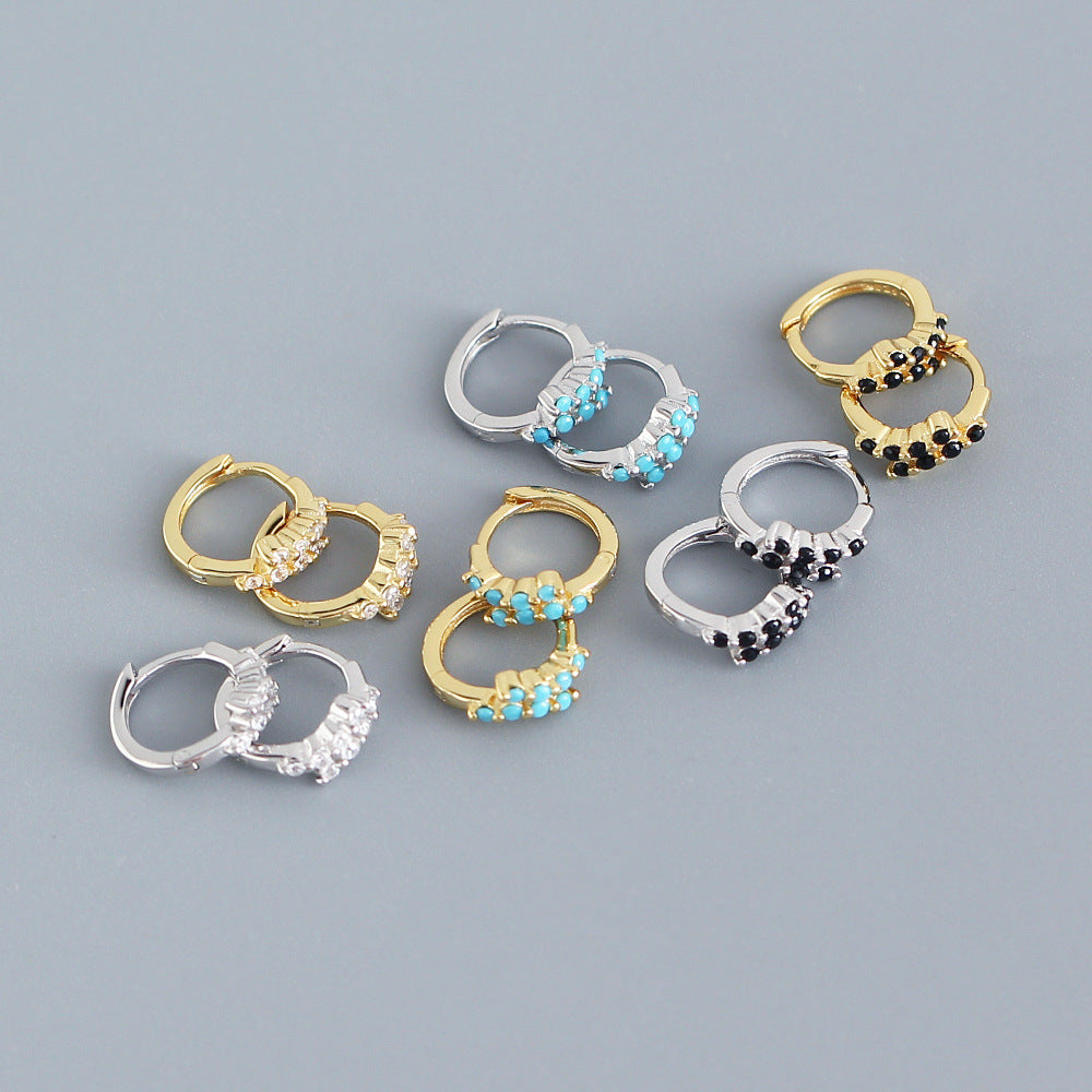 Orecchini da donna in argento sterling S925, geometrici, minimalisti, di lusso, con intarsio in strass