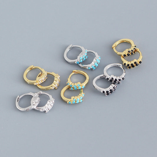 Pendientes de plata de ley S925 geométricos minimalistas de lujo con incrustaciones de diamantes de imitación para mujer