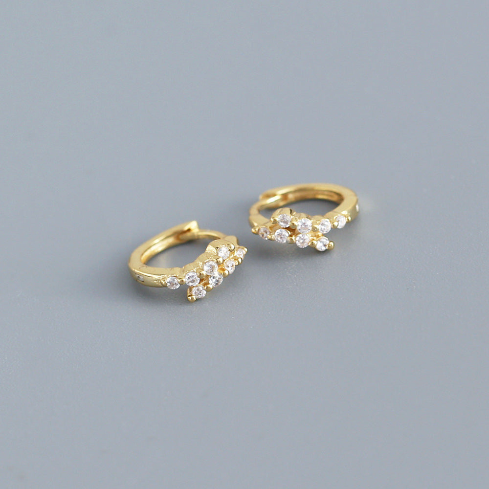 Orecchini da donna in argento sterling S925, geometrici, minimalisti, di lusso, con intarsio in strass