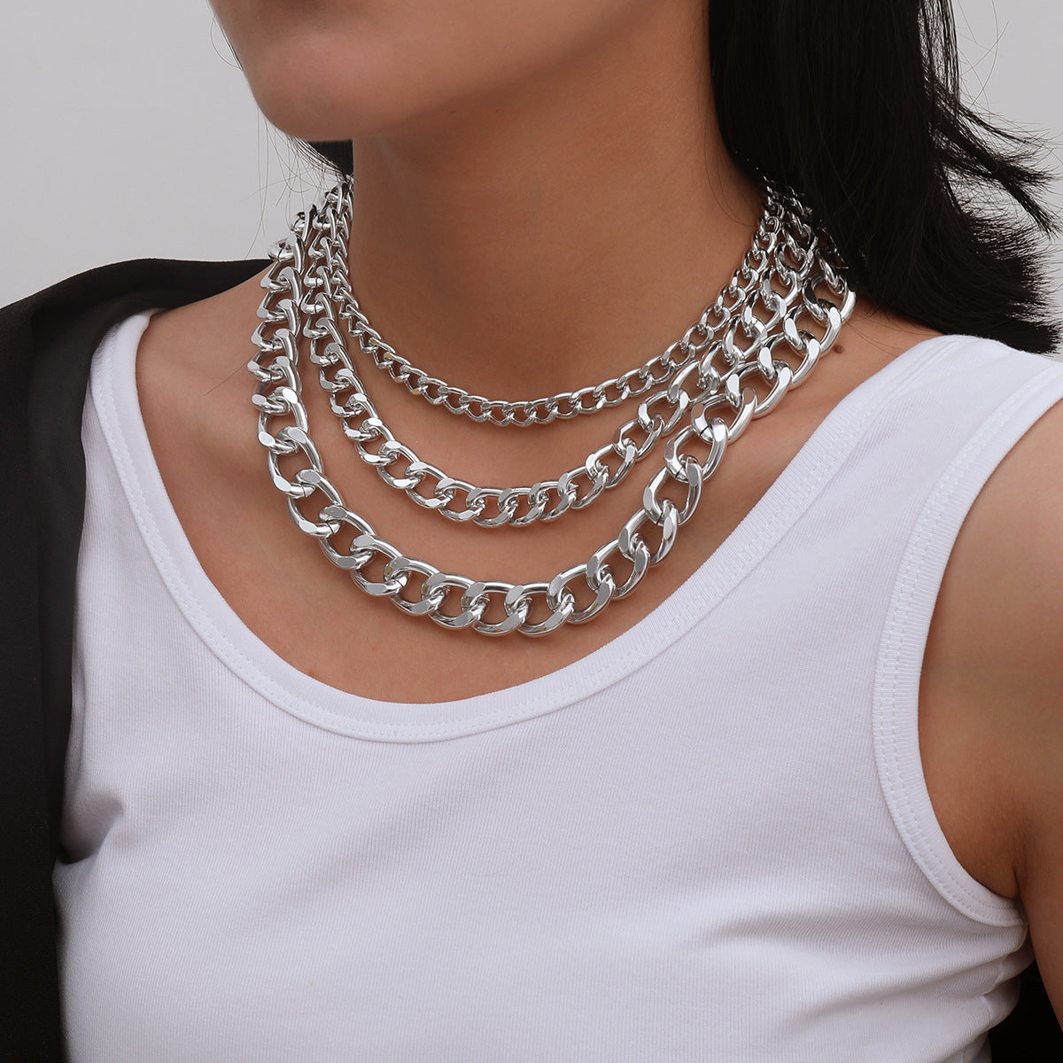 Exaggerated Geometric Letter Aluminum Alloy Snake Chain Necklace Set for Women