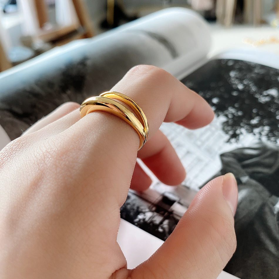 925 Silver Letter Ring Women's Fashion Double Layer Ring Natural Fresh Sweet Style