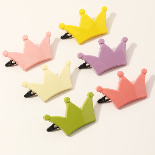 Graziosa molletta per capelli a forma di corona per bambine, accessorio in resina plastica con finitura artigianale, stile fermaglio a rana fresco color pastello