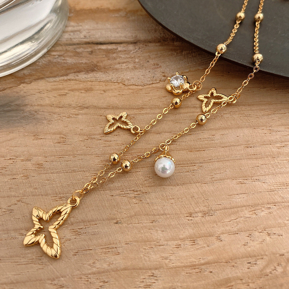 Collana Minimalista Farfalla Placcata Oro Argento Sterling 925 con Design Floreale da Donna