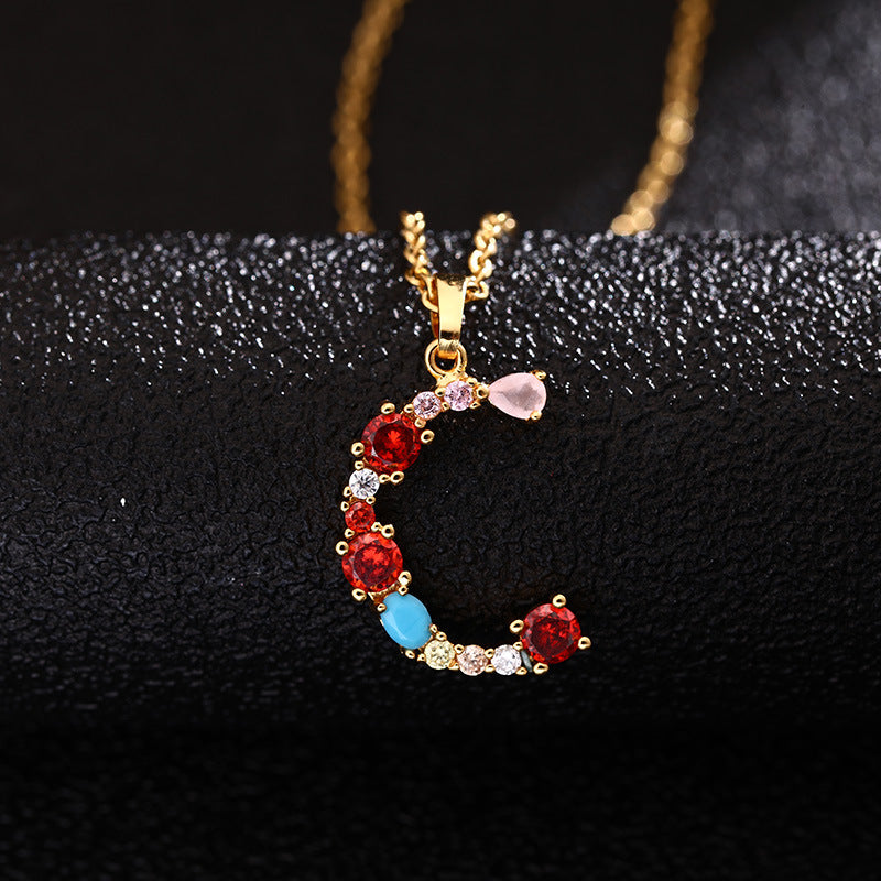 Collana con Lettera da Donna con Strass Intarsiati in Agata, Catena a O, Gioielli alla Moda Casual Unisex