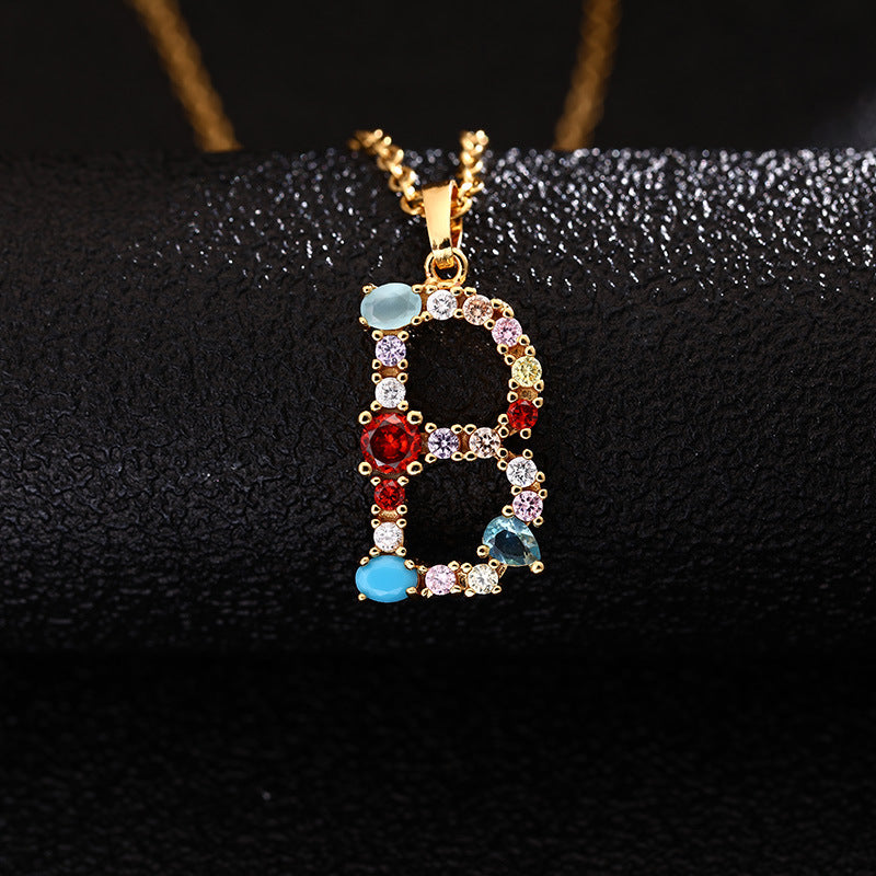 Collana con Lettera da Donna con Strass Intarsiati in Agata, Catena a O, Gioielli alla Moda Casual Unisex