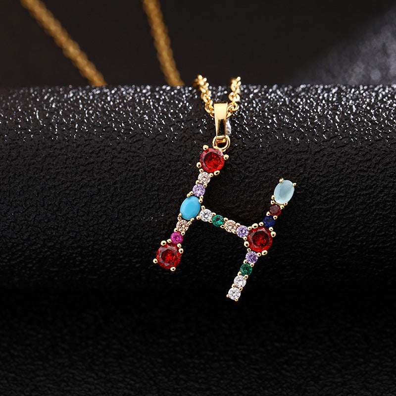 Collana con Lettera da Donna con Strass Intarsiati in Agata, Catena a O, Gioielli alla Moda Casual Unisex