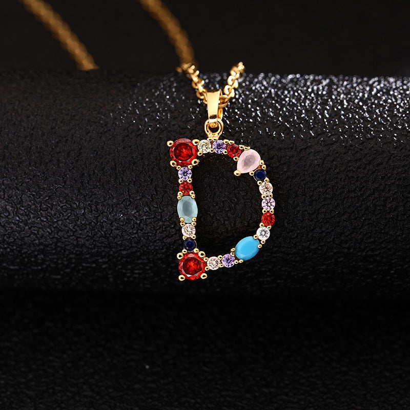 Collana con Lettera da Donna con Strass Intarsiati in Agata, Catena a O, Gioielli alla Moda Casual Unisex
