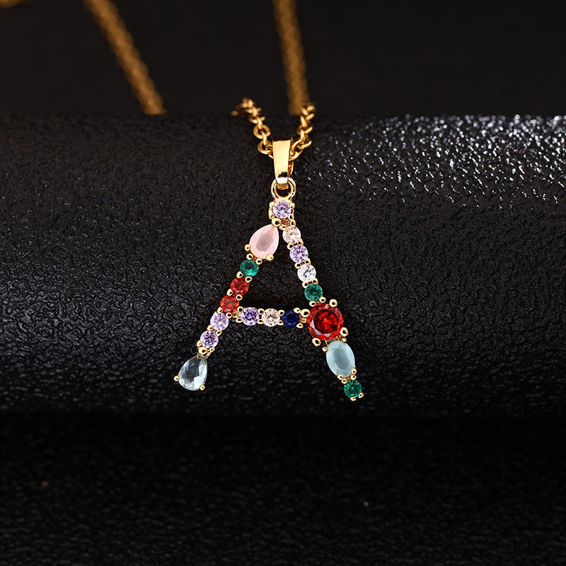 Collana con Lettera da Donna con Strass Intarsiati in Agata, Catena a O, Gioielli alla Moda Casual Unisex
