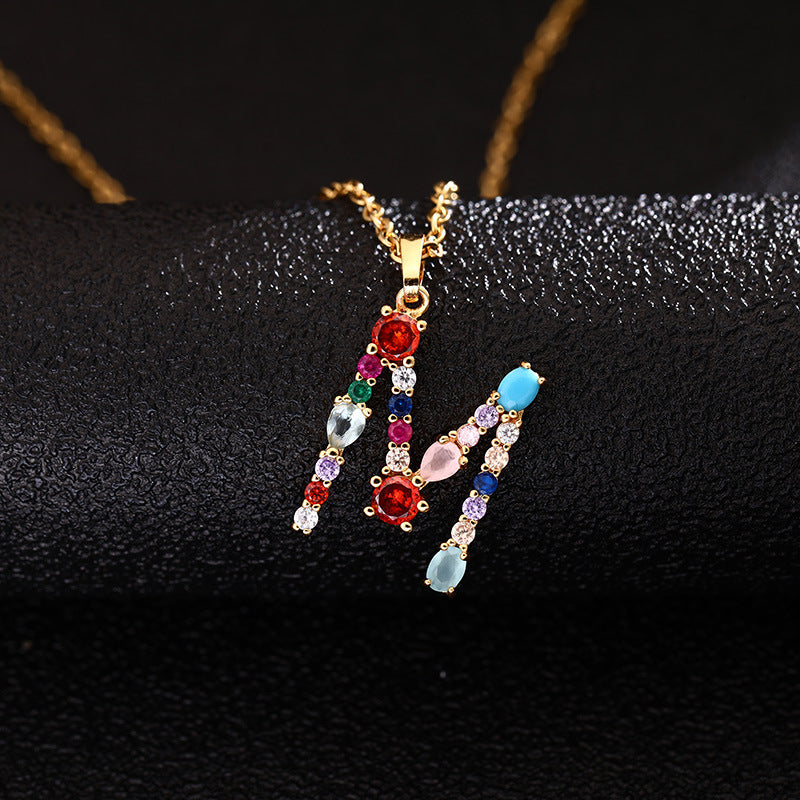 Collana con Lettera da Donna con Strass Intarsiati in Agata, Catena a O, Gioielli alla Moda Casual Unisex