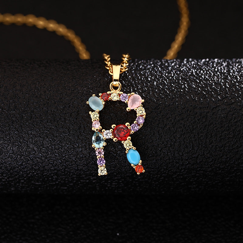 Collana con Lettera da Donna con Strass Intarsiati in Agata, Catena a O, Gioielli alla Moda Casual Unisex