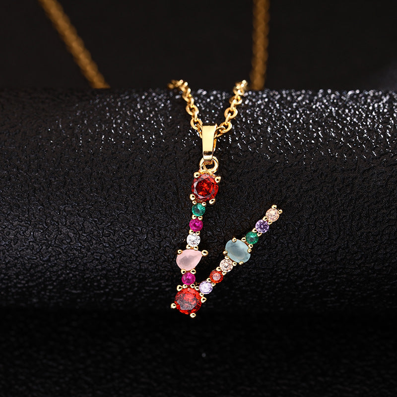 Collana con Lettera da Donna con Strass Intarsiati in Agata, Catena a O, Gioielli alla Moda Casual Unisex
