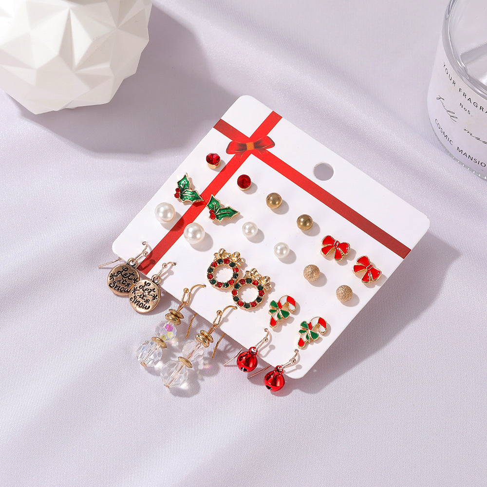 Set Orecchini Natalizi 12 Pezzi in Lega Placcata per Donna, Albero di Natale Babbo Natale Campana, Gioielli Regalo per le Feste