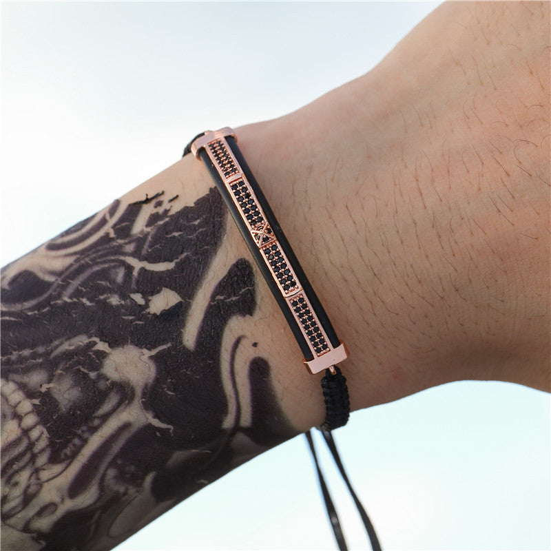 Minimalist Hip-hop Handmade Brass Micro-inlaid Cubic Zirconia Moon Geometric Bracelet