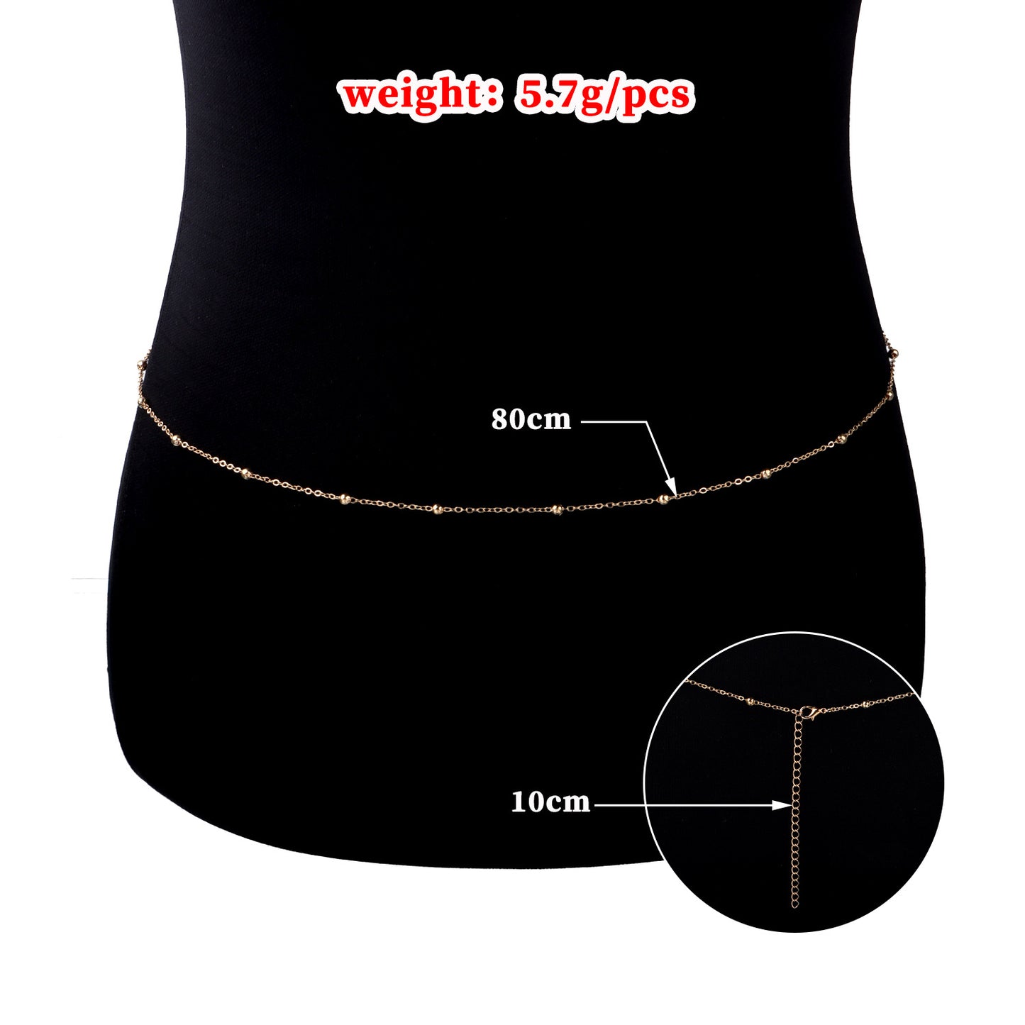 Gold Plated Round Bead Alloy Waist Chain for Women