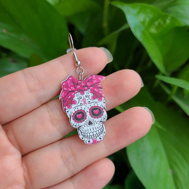Pendientes de calavera acrílica con flores de Halloween, diseño de cruz, estilo gótico alternativo, joyería de fiesta